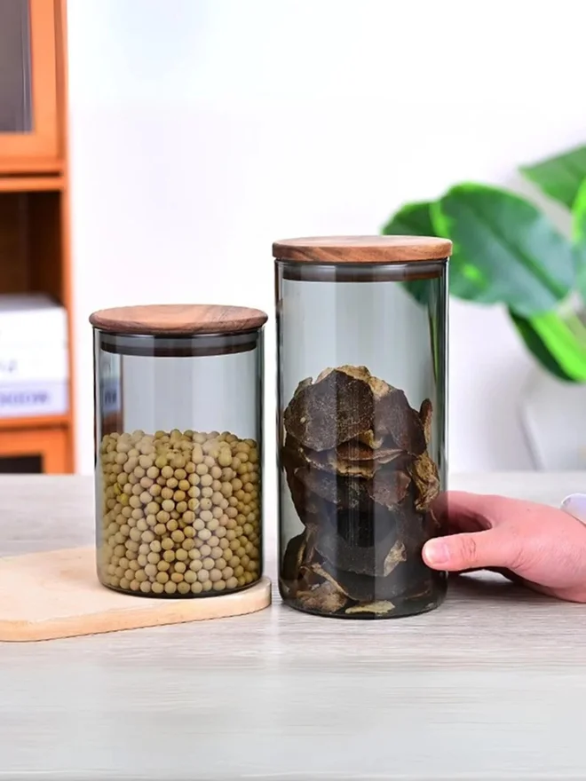 1 تشيس 1CHASE 2-Piece Borosilicate Glass Storage Jar, Smoky Grey 1300 ML